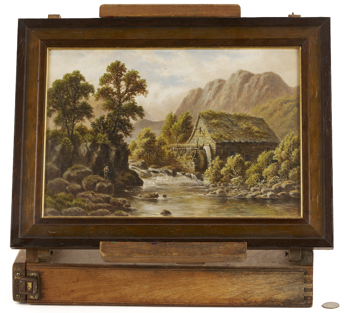 Lot 1302: Robert Mann O/C Landscape w/ Fisherman Plus Artist’s Box