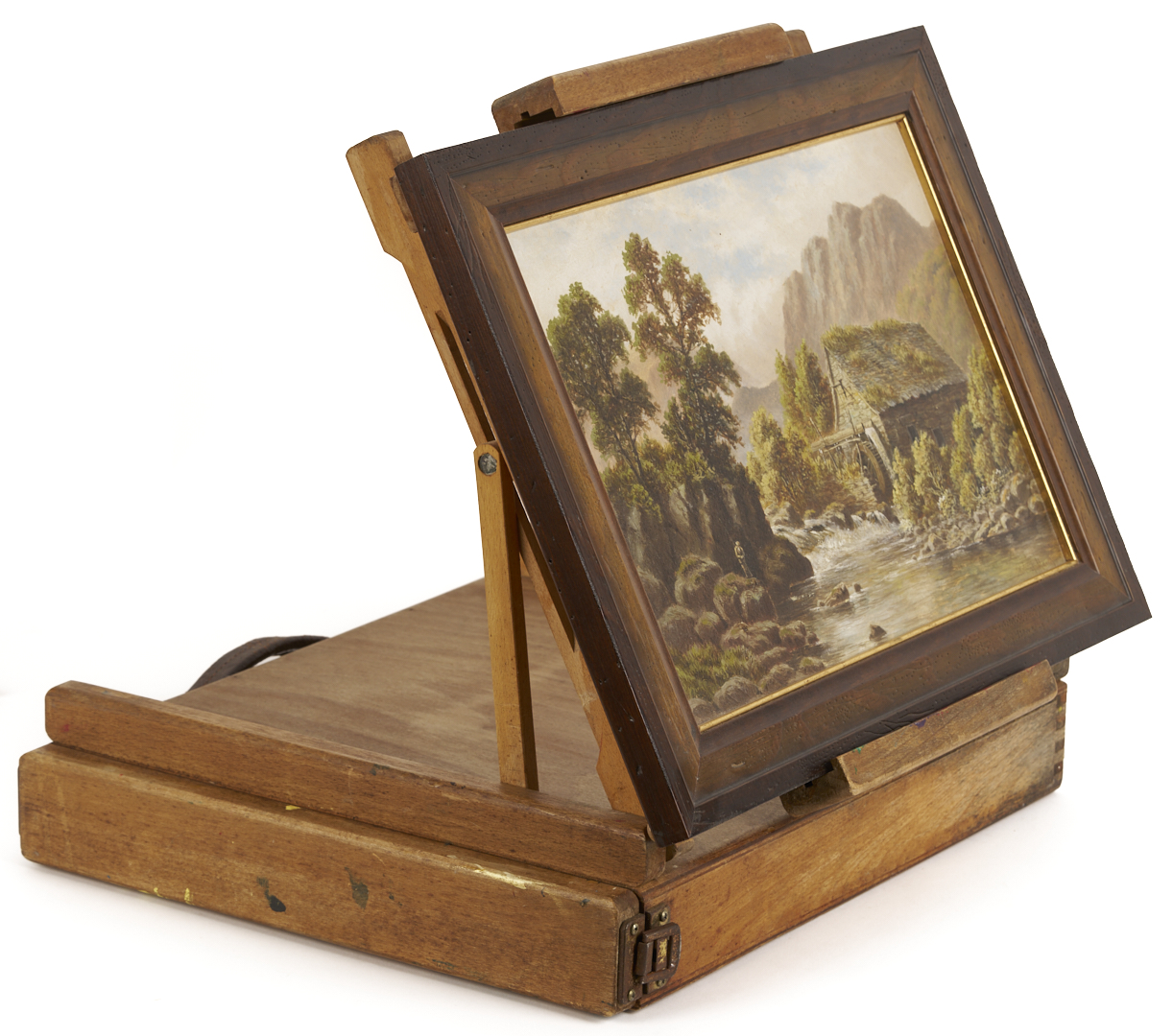 Lot 1302: Robert Mann O/C Landscape w/ Fisherman Plus Artist’s Box