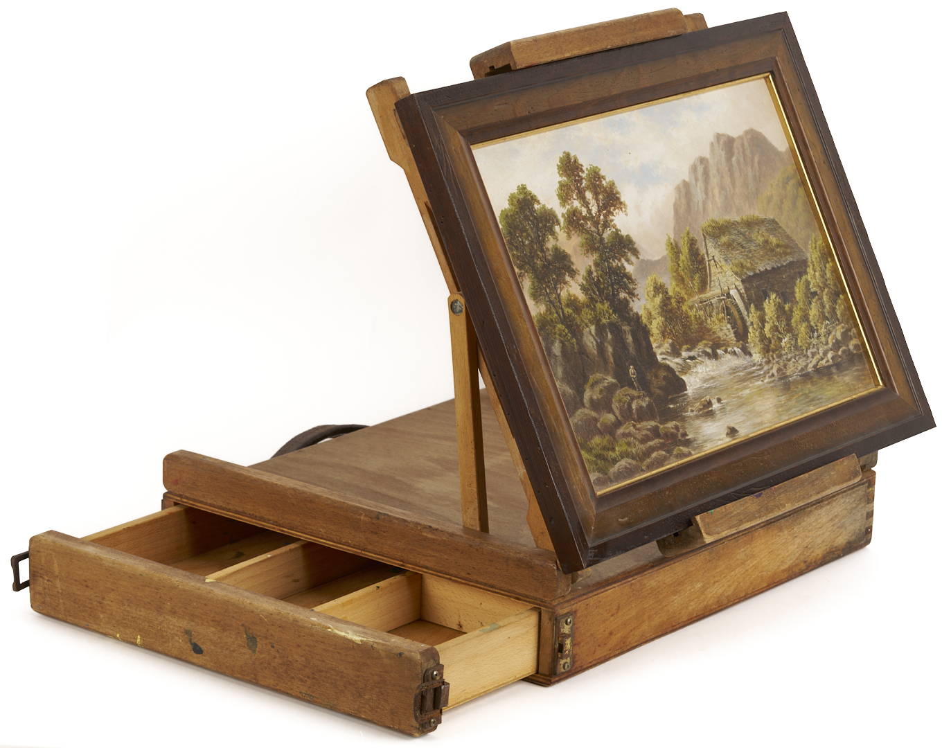 Lot 1302: Robert Mann O/C Landscape w/ Fisherman Plus Artist’s Box