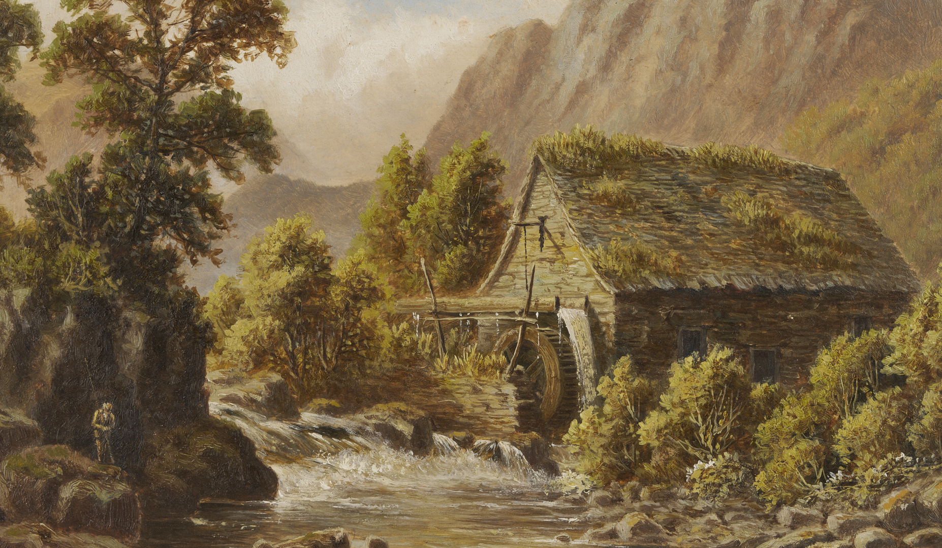 Lot 1302: Robert Mann O/C Landscape w/ Fisherman Plus Artist’s Box