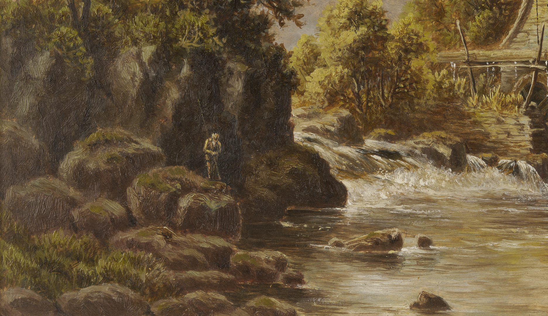 Lot 1302: Robert Mann O/C Landscape w/ Fisherman Plus Artist’s Box