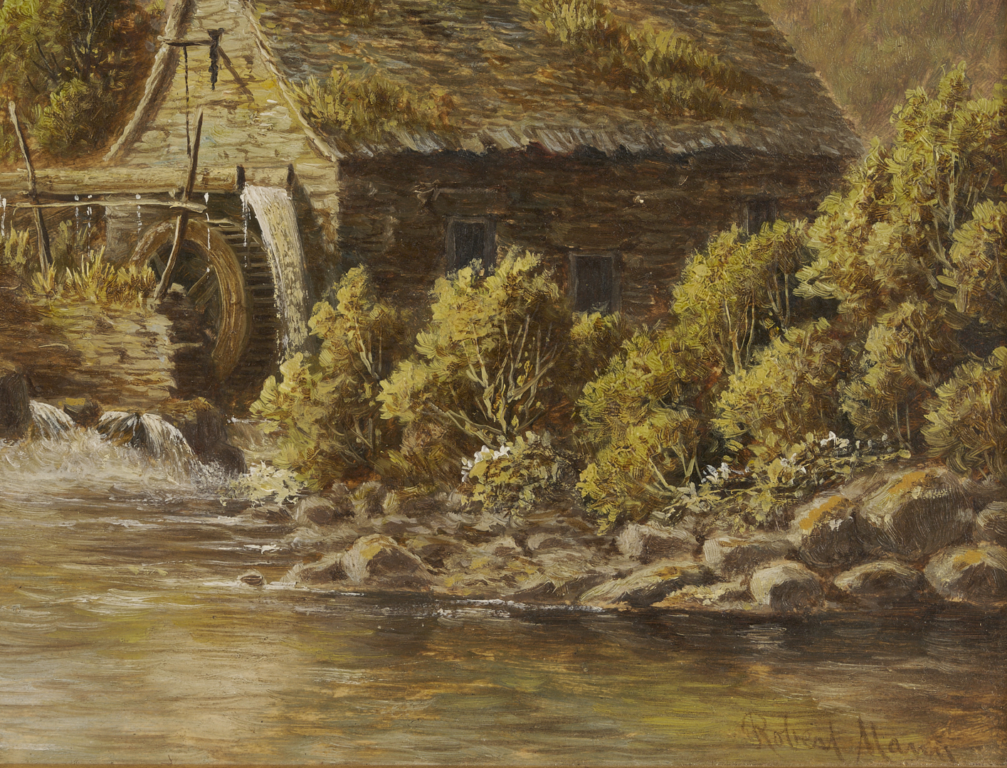 Lot 1302: Robert Mann O/C Landscape w/ Fisherman Plus Artist’s Box