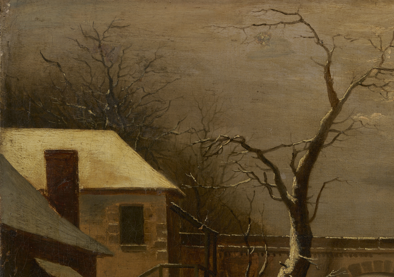Lot 1303: Continental Winter Landscape Painting, Illegibly Signed