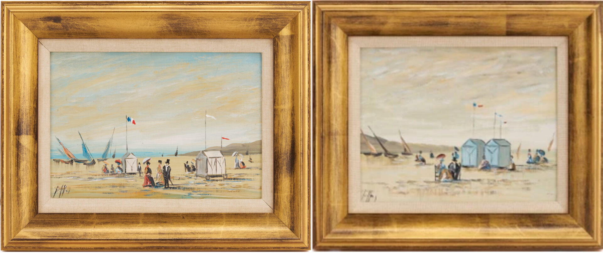 Lot 1304: Pair Small French Beach Scene Paintings, O/C