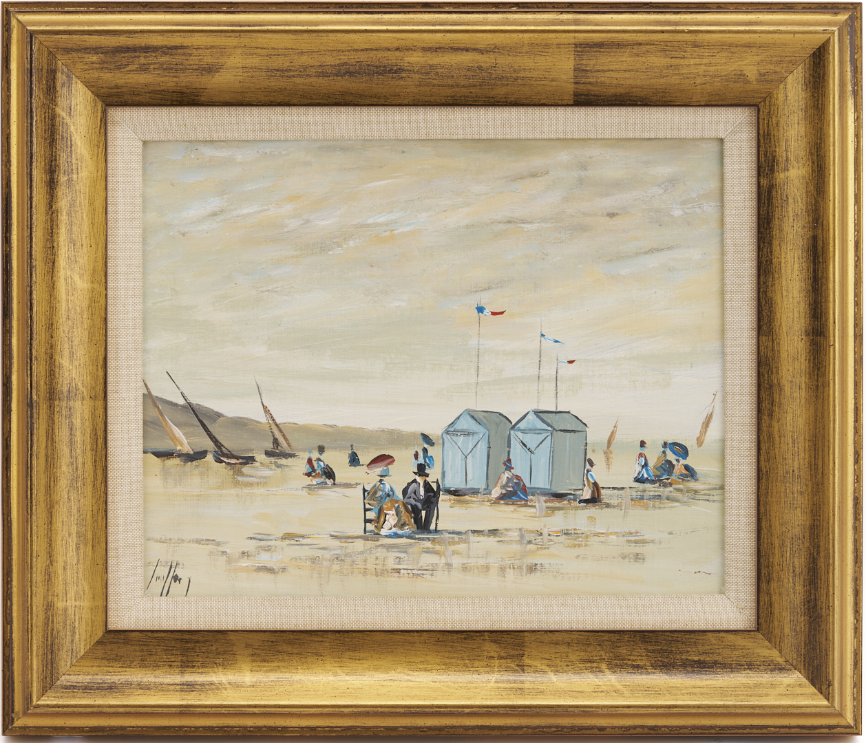 Lot 1304: Pair Small French Beach Scene Paintings, O/C