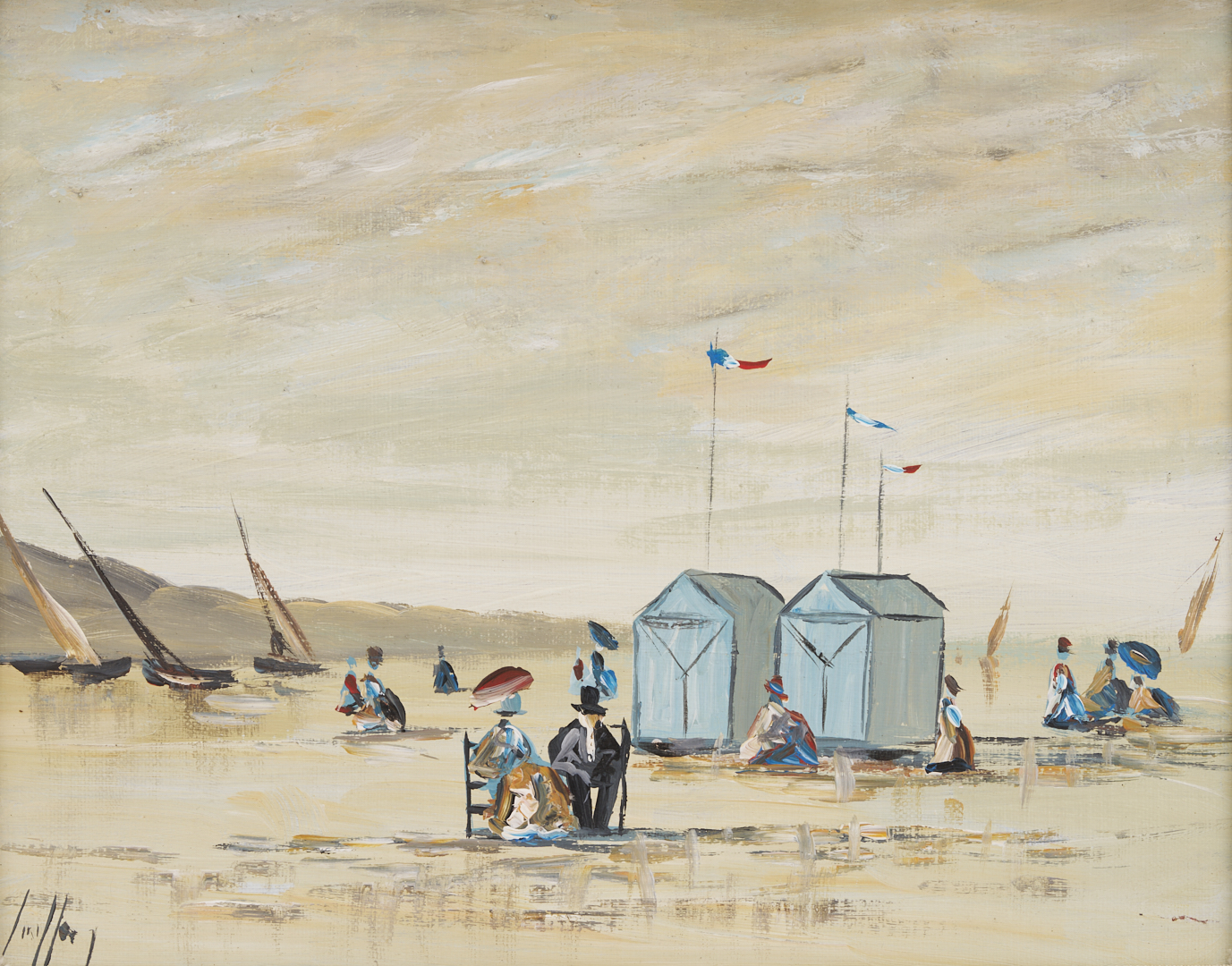 Lot 1304: Pair Small French Beach Scene Paintings, O/C