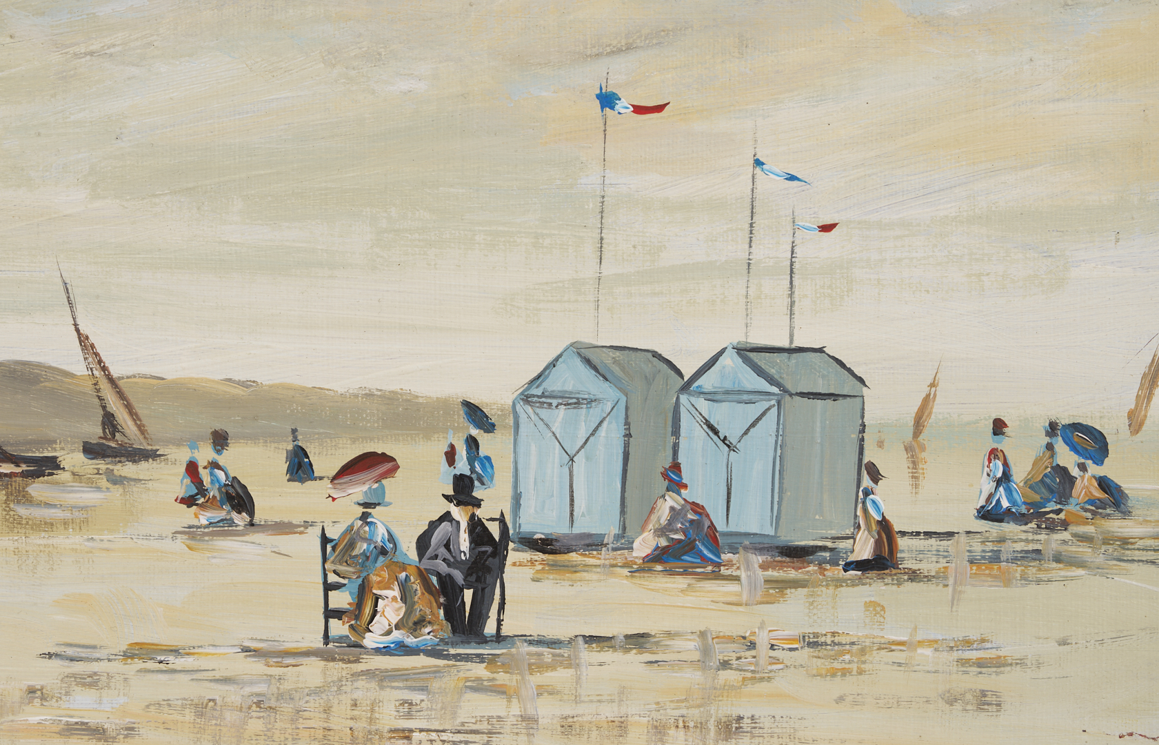 Lot 1304: Pair Small French Beach Scene Paintings, O/C