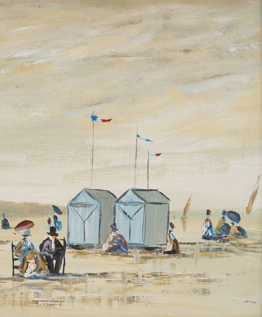 Lot 1304: Pair Small French Beach Scene Paintings, O/C