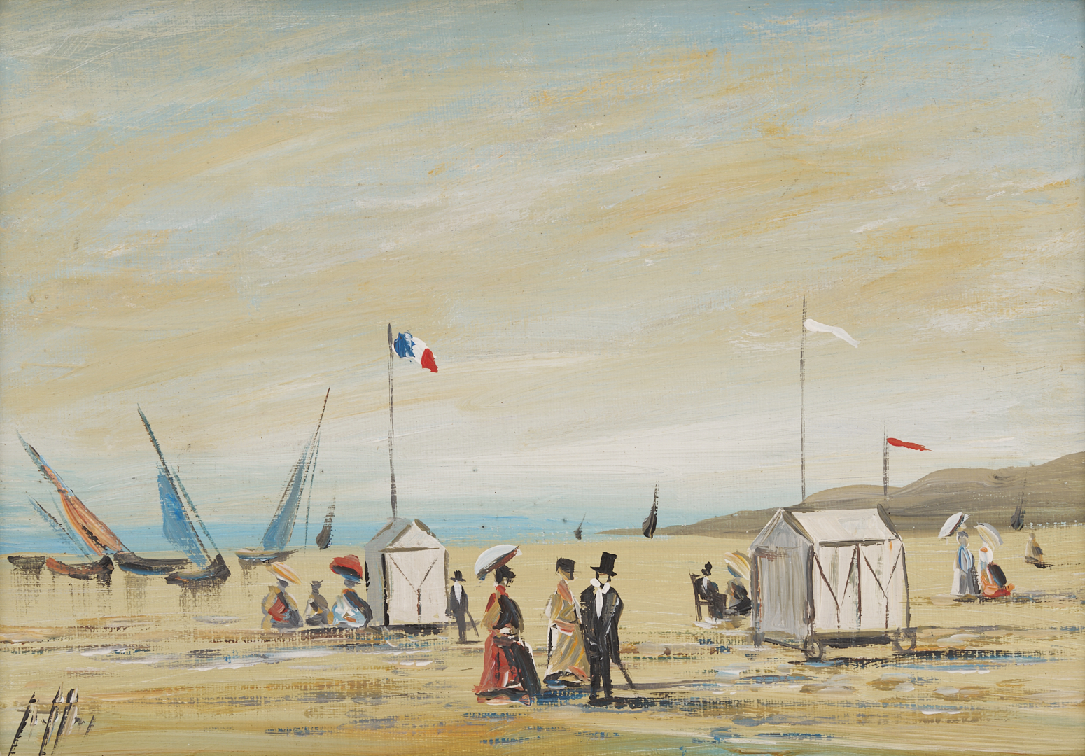Lot 1304: Pair Small French Beach Scene Paintings, O/C