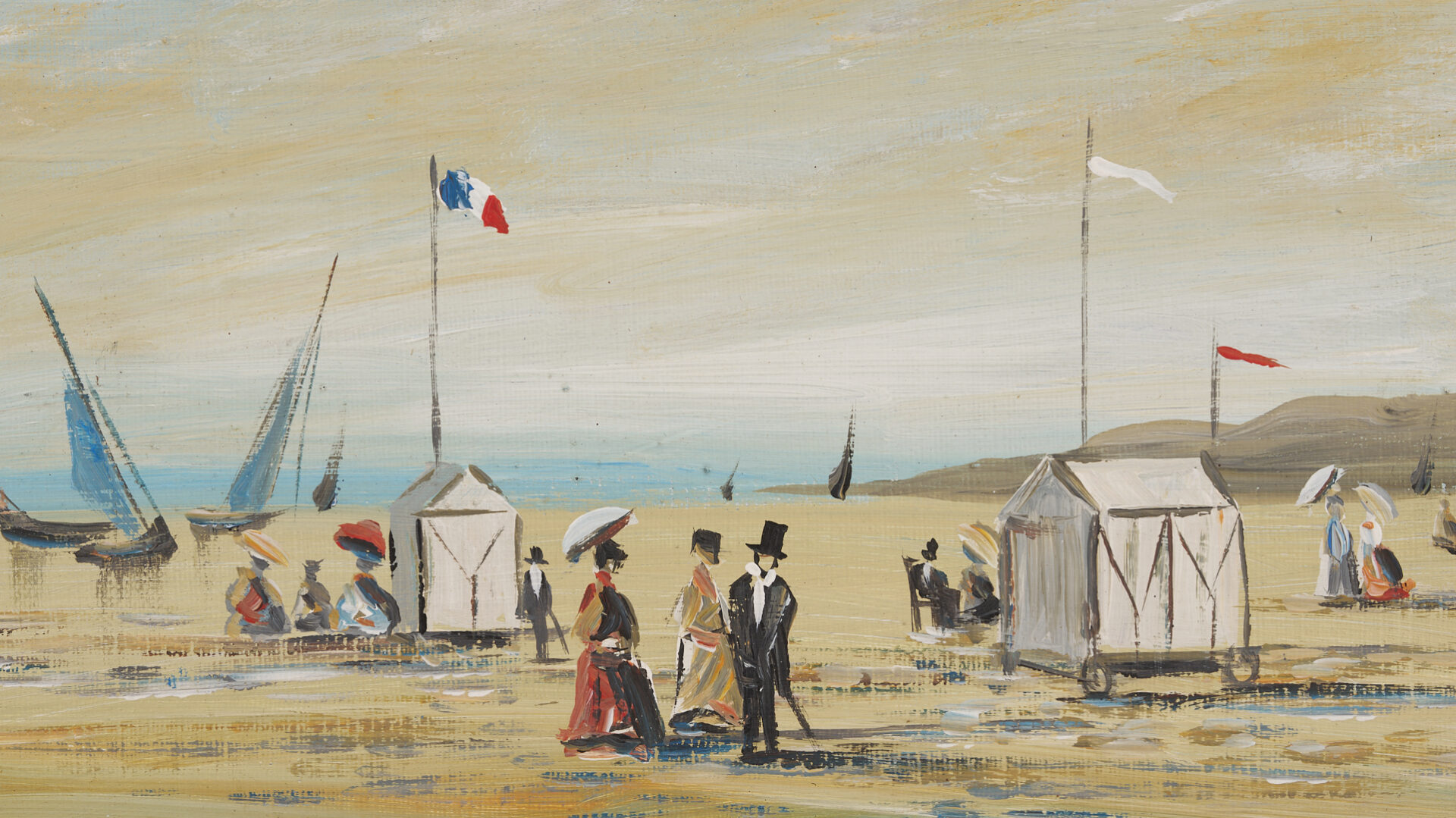 Lot 1304: Pair Small French Beach Scene Paintings, O/C