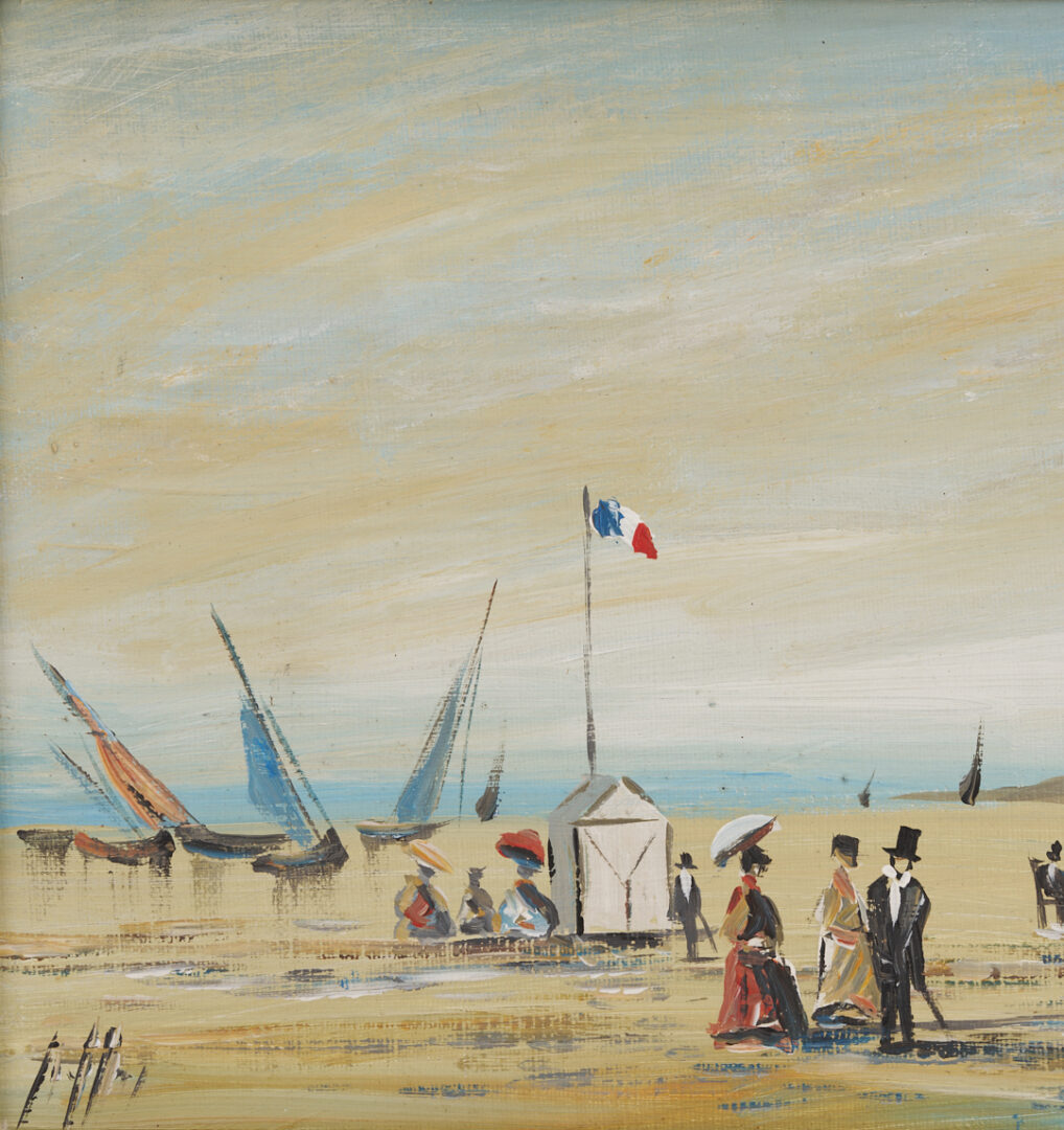Lot 1304: Pair Small French Beach Scene Paintings, O/C