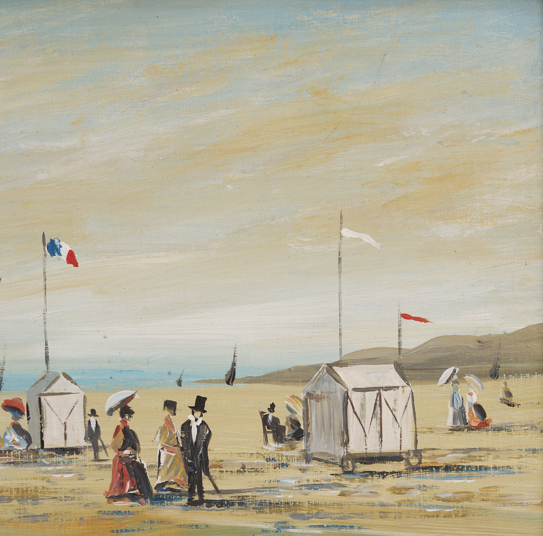 Lot 1304: Pair Small French Beach Scene Paintings, O/C