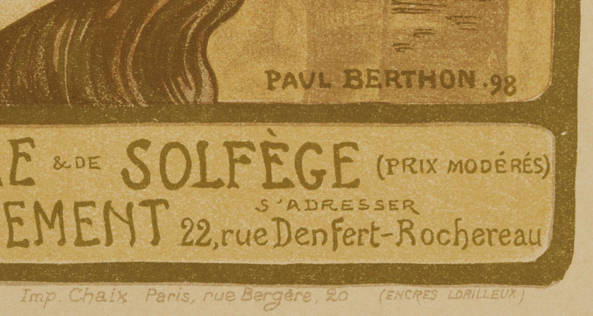 Lot 1307: Paul Berthon Art Nouveau Lithograph, Lecons de Violon