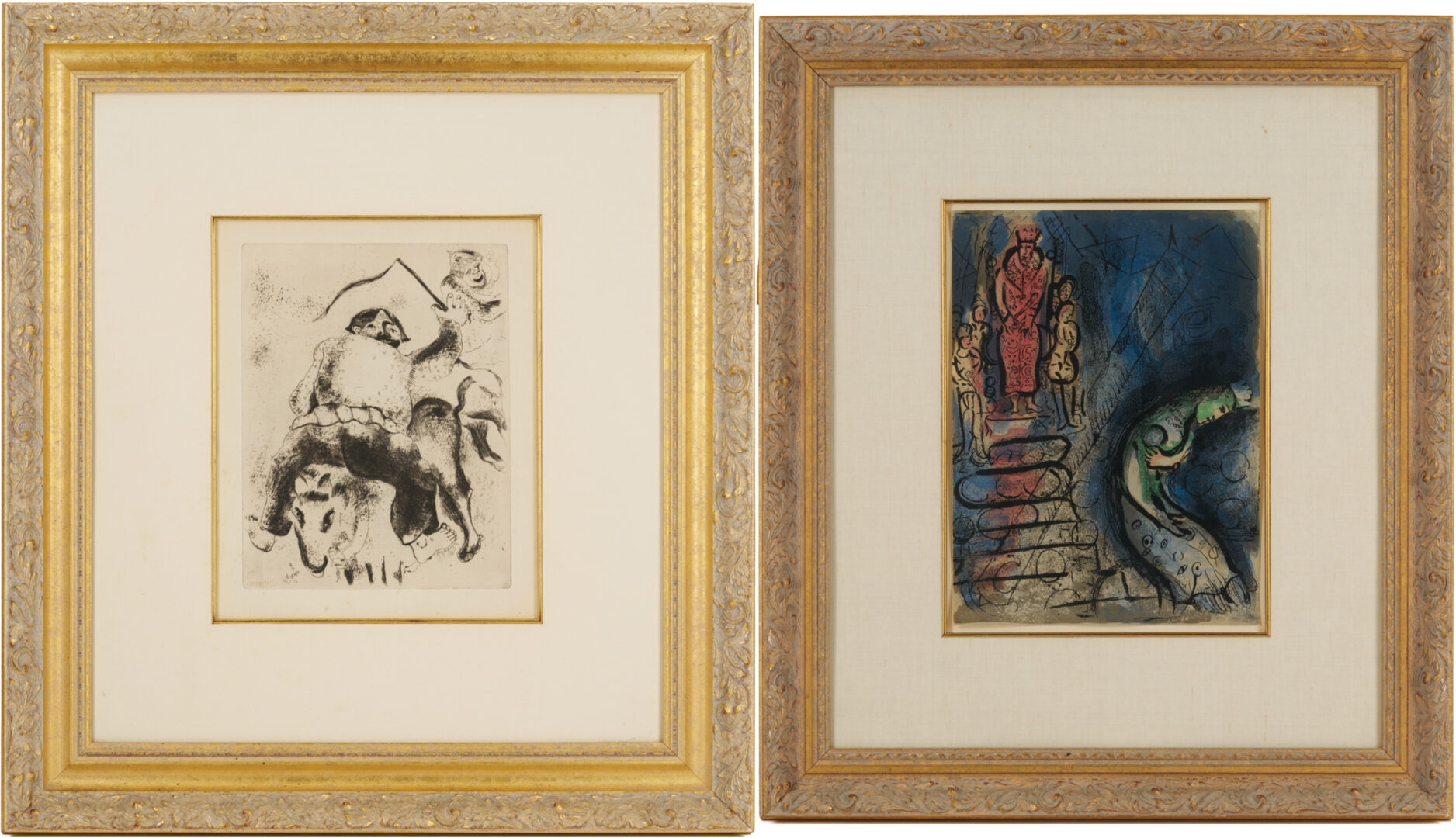 Lot 1308: 2 Chagall Prints: Le Pere Mitiai et Le Pere Miniai, Les Ames Mortes, & Assuerus Chasse Vasthi, The Bible