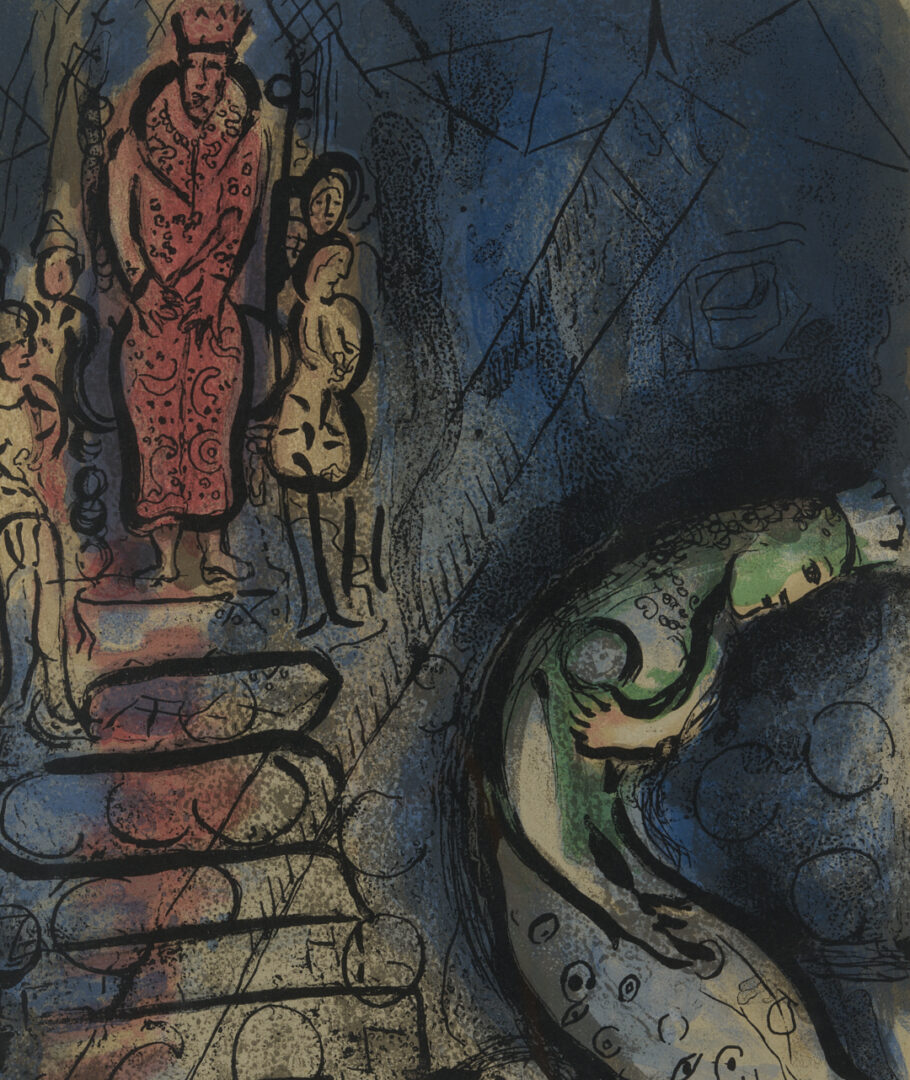 Lot 1308: 2 Chagall Prints: Le Pere Mitiai et Le Pere Miniai, Les Ames Mortes, & Assuerus Chasse Vasthi, The Bible