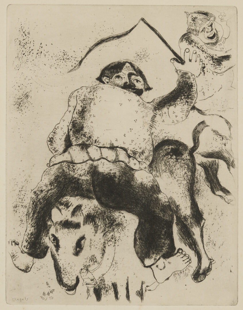 Lot 1308: 2 Chagall Prints: Le Pere Mitiai et Le Pere Miniai, Les Ames Mortes, & Assuerus Chasse Vasthi, The Bible