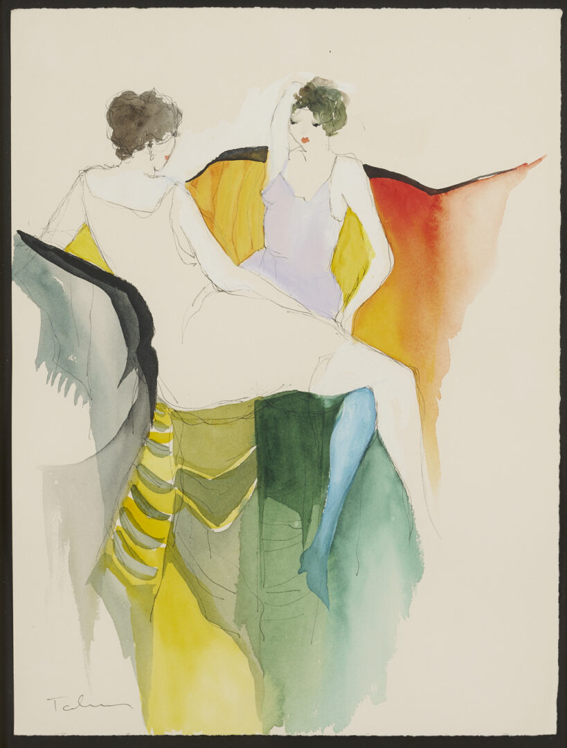Lot 1309: Itzchak Tarkay W/C Painting, Just a Little Laugh Between Us