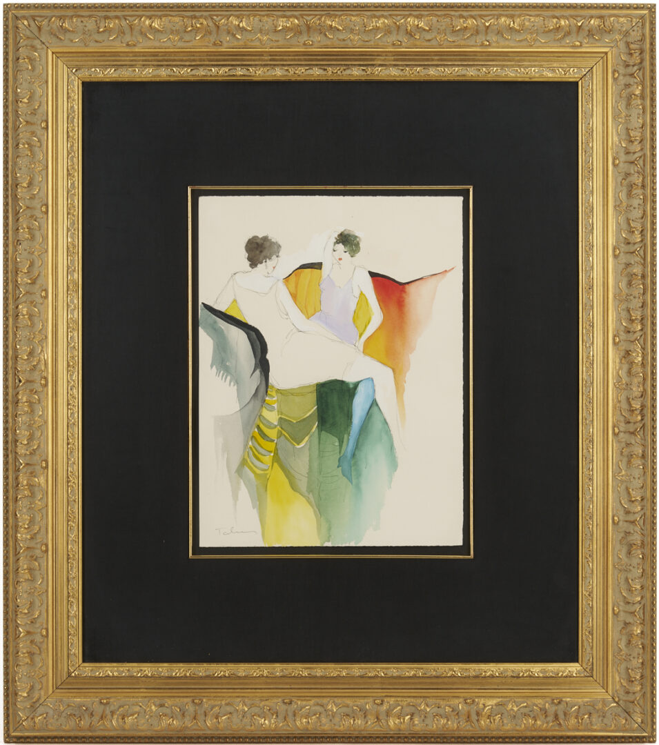 Lot 1309: Itzchak Tarkay W/C Painting, Just a Little Laugh Between Us