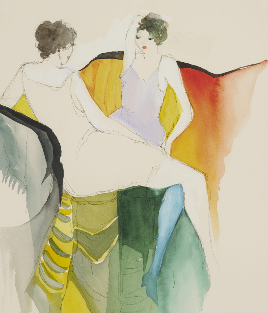 Lot 1309: Itzchak Tarkay W/C Painting, Just a Little Laugh Between Us