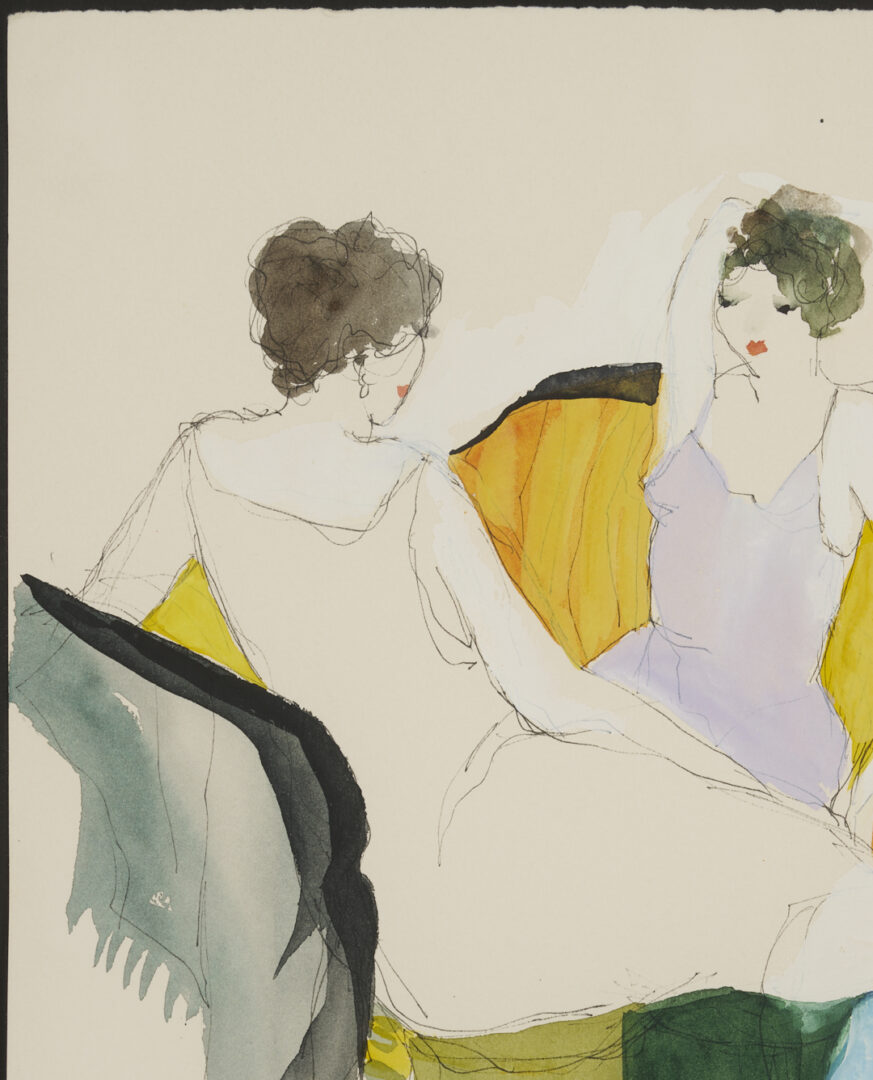 Lot 1309: Itzchak Tarkay W/C Painting, Just a Little Laugh Between Us