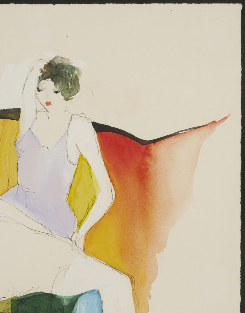 Lot 1309: Itzchak Tarkay W/C Painting, Just a Little Laugh Between Us