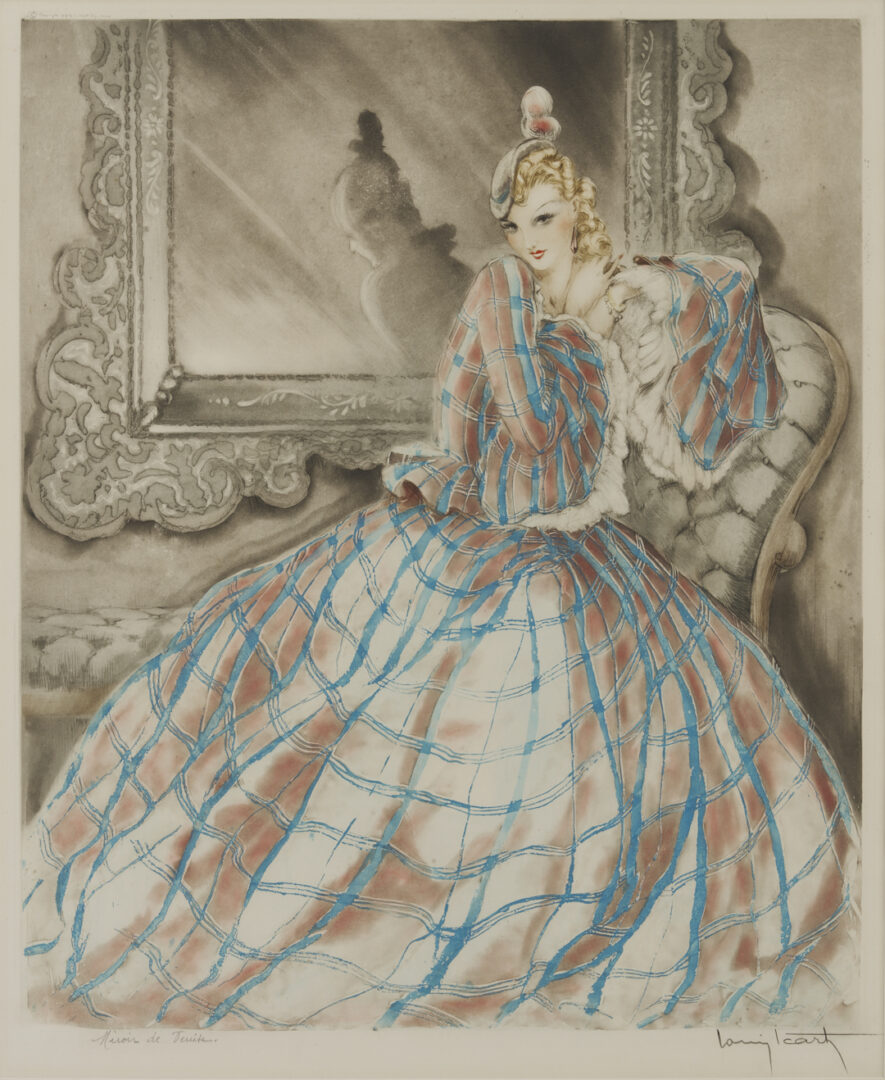 Lot 1311: 2 Icart Etchings, Miroir de Venise AKA Girl in Crinoline & Psyche de Cupidon