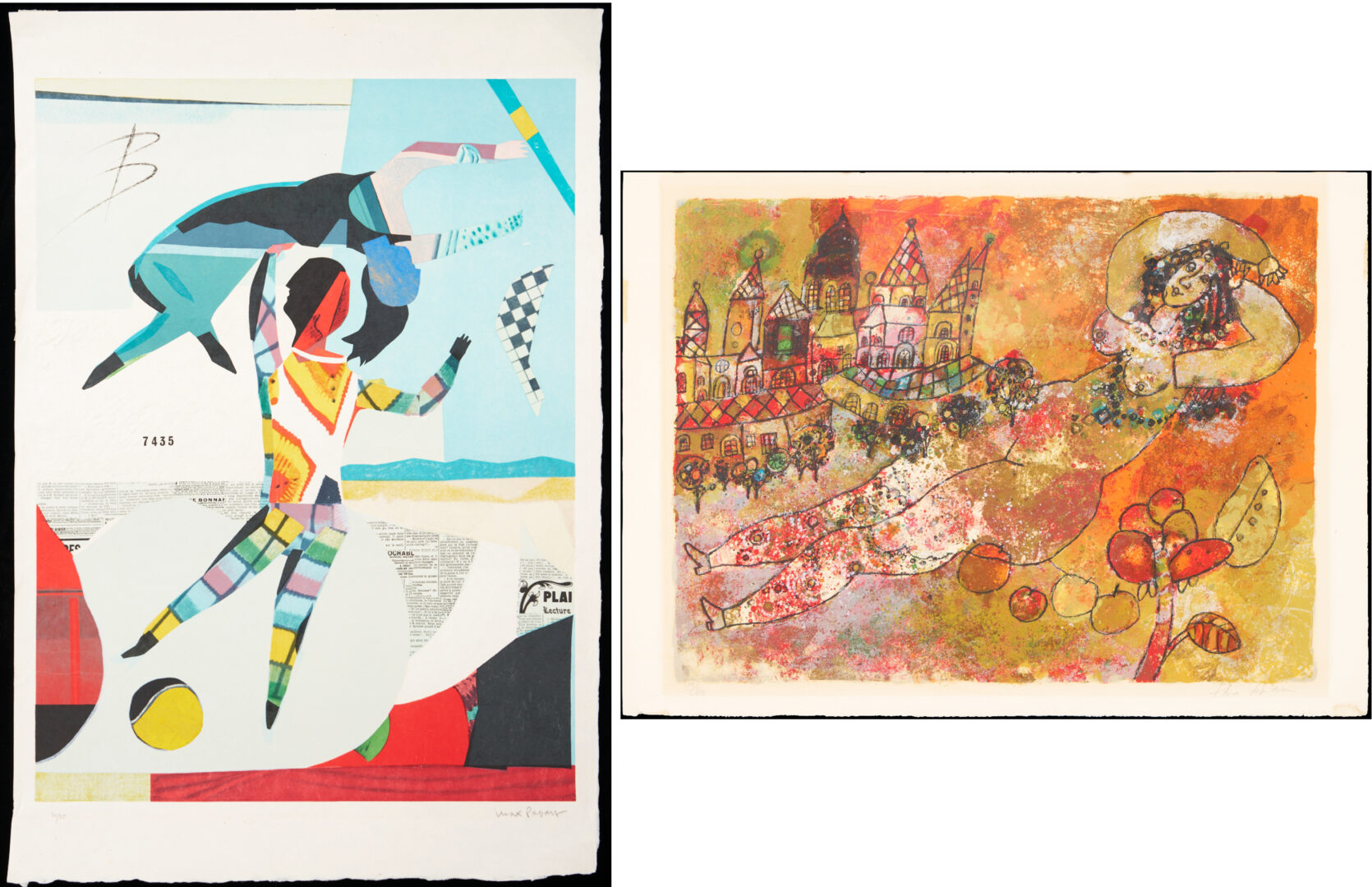 Lot 1313: 2 Modernist Lithographs, Max Papart, Trapeze; & Theo Tobiasse, Song of Songs