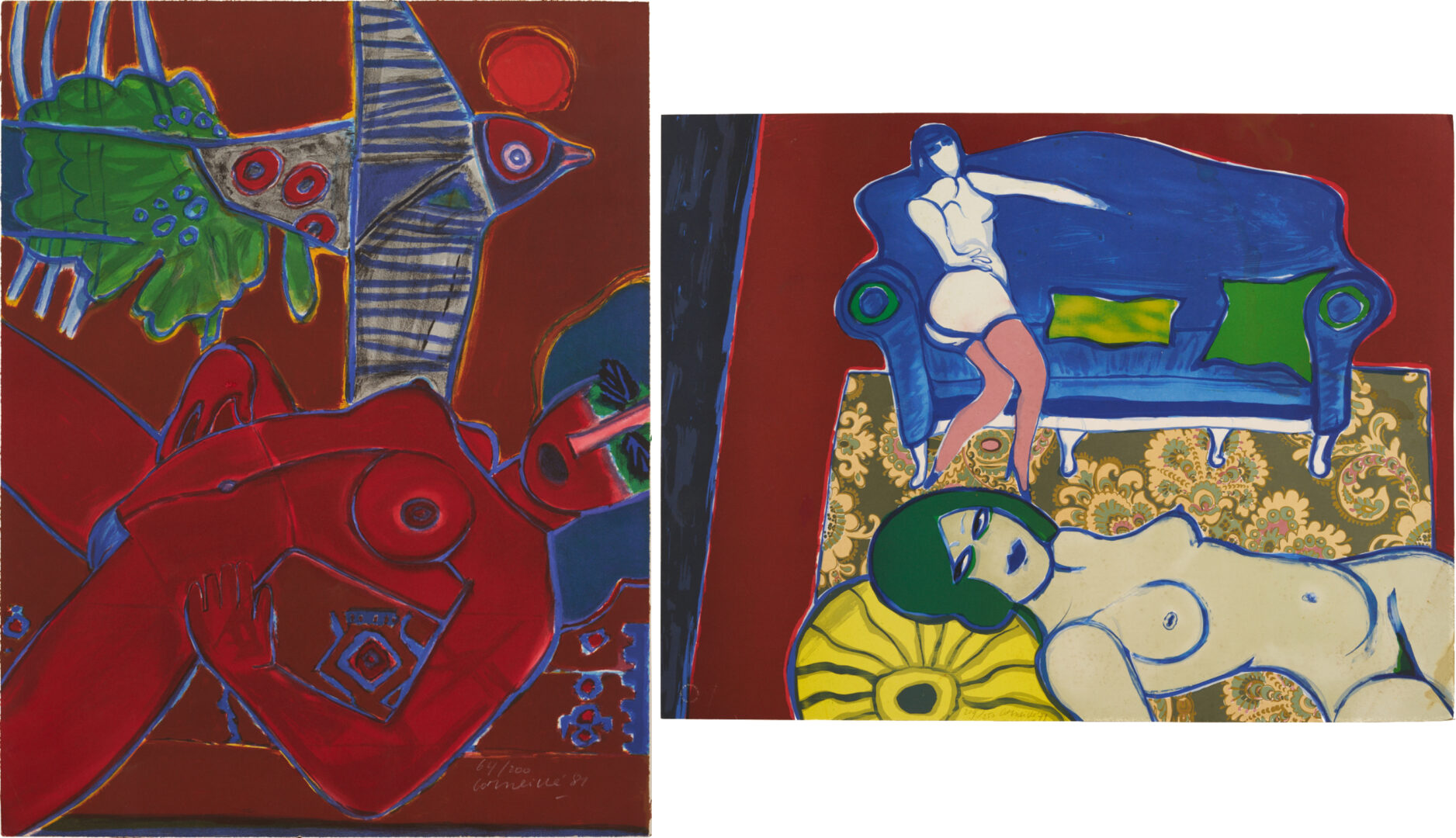 Lot 1316: 2 Corneille Lithographs w/ Nudes, Image D’Un Ete & Divan Blu
