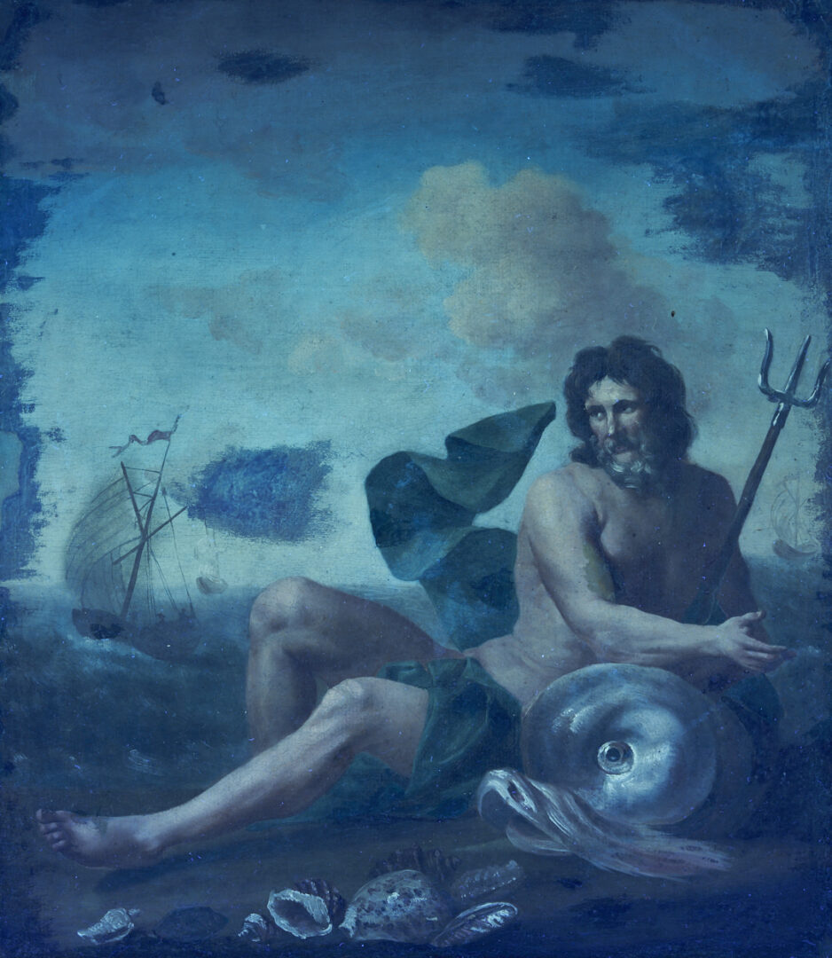 Lot 131: Manner of Abraham Willaerts O/C Mythological Painting of Neptune, Ex- Christies