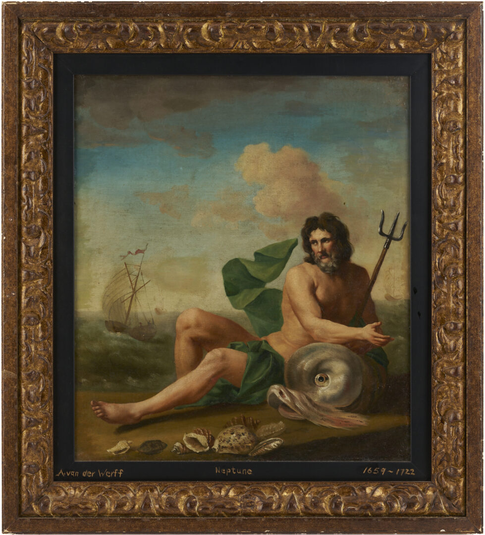 Lot 131: Manner of Abraham Willaerts O/C Mythological Painting of Neptune, Ex- Christies