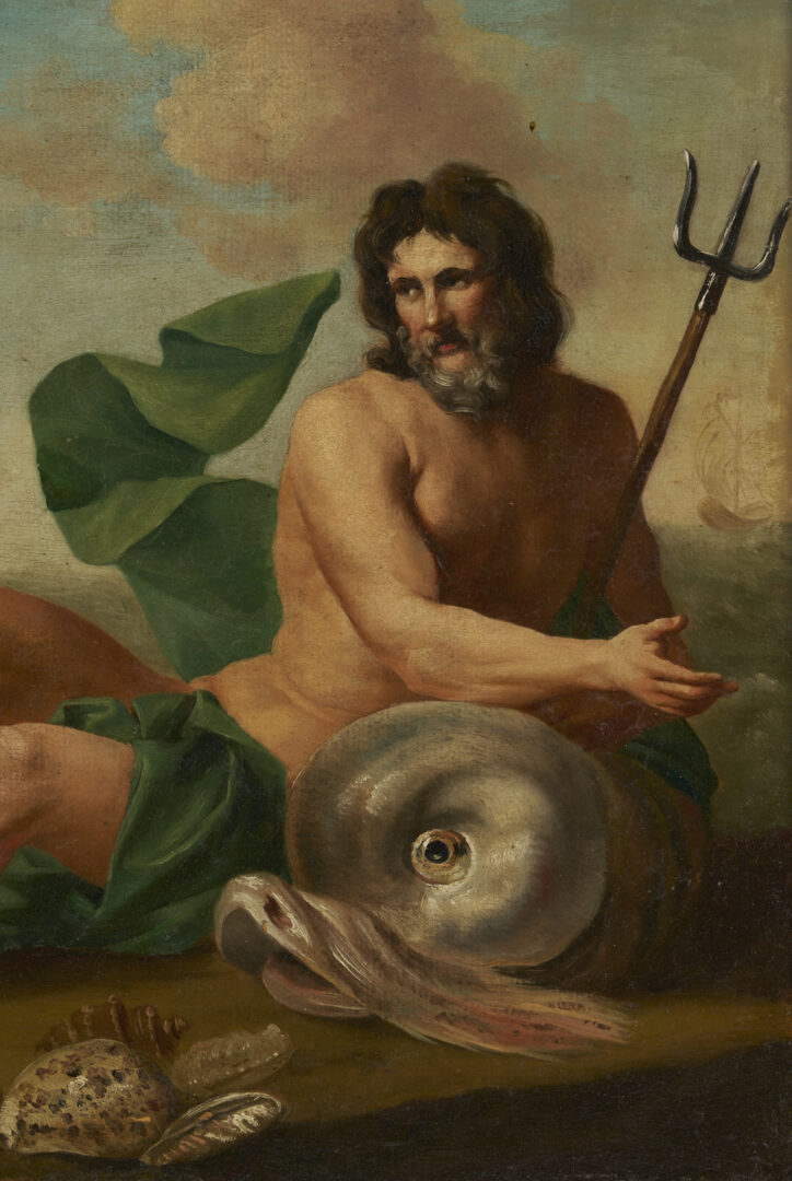Lot 131: Manner of Abraham Willaerts O/C Mythological Painting of Neptune, Ex- Christies