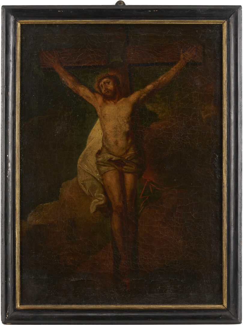 Lot 133: Early O/C Crucifixion Scene Painting