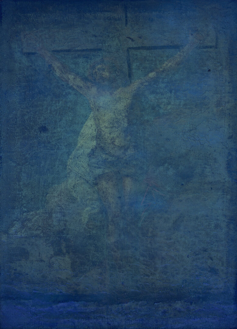 Lot 133: Early O/C Crucifixion Scene Painting