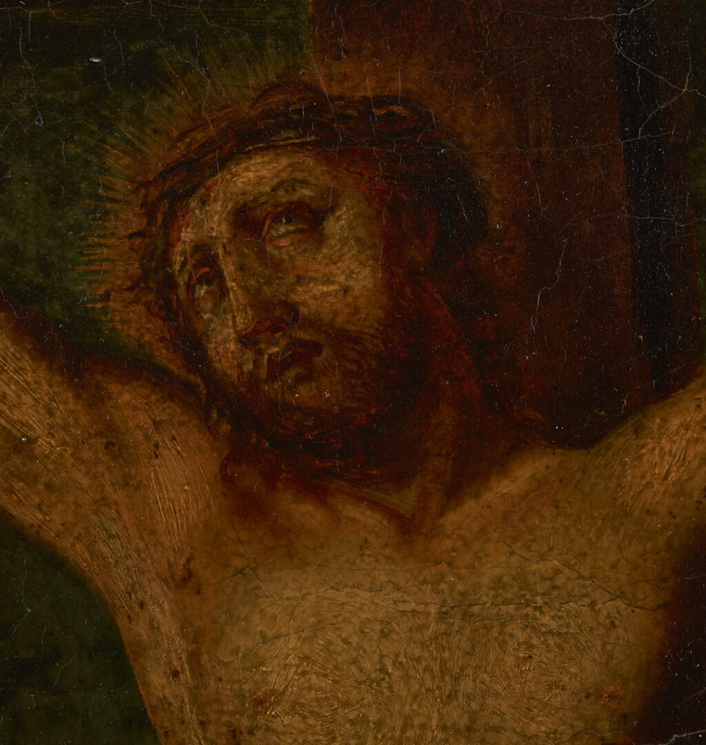 Lot 133: Early O/C Crucifixion Scene Painting