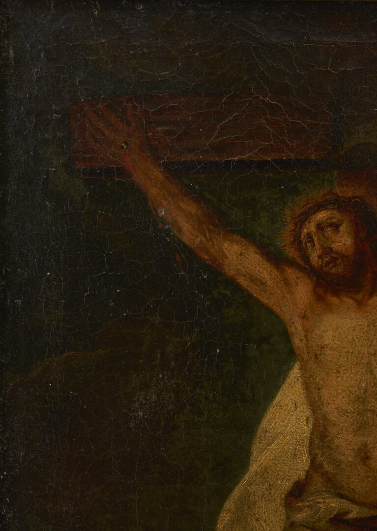 Lot 133: Early O/C Crucifixion Scene Painting