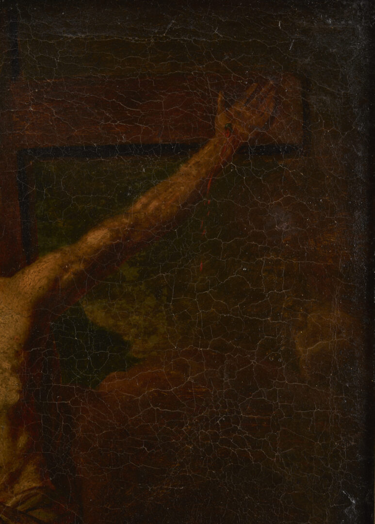 Lot 133: Early O/C Crucifixion Scene Painting