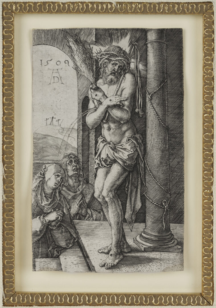 Lot 136: Durer Engraving, Man of Sorrows by the Column from the Engraved Passion