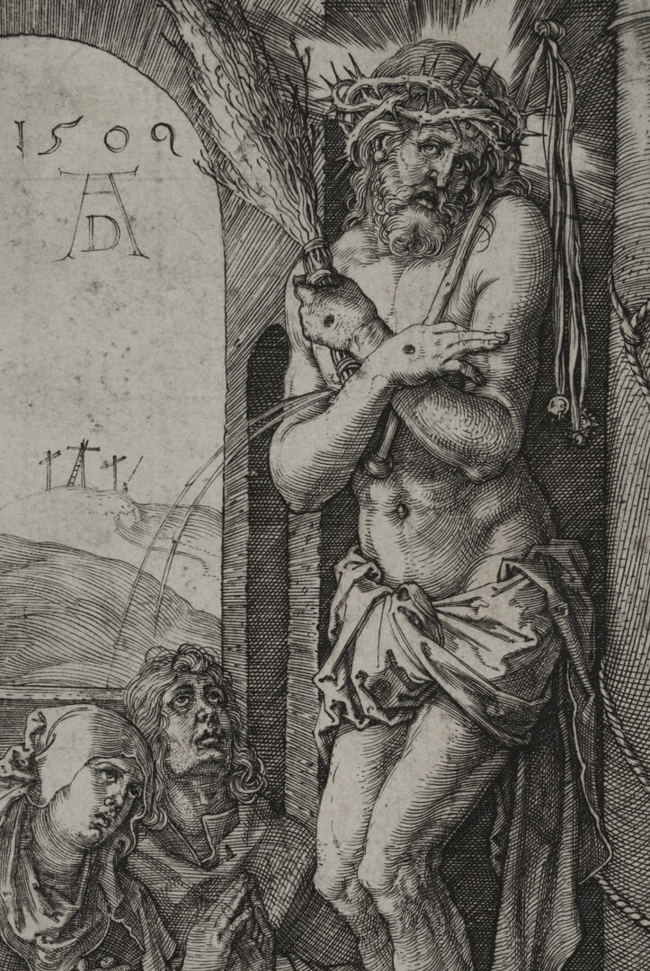Lot 136: Durer Engraving, Man of Sorrows by the Column from the Engraved Passion