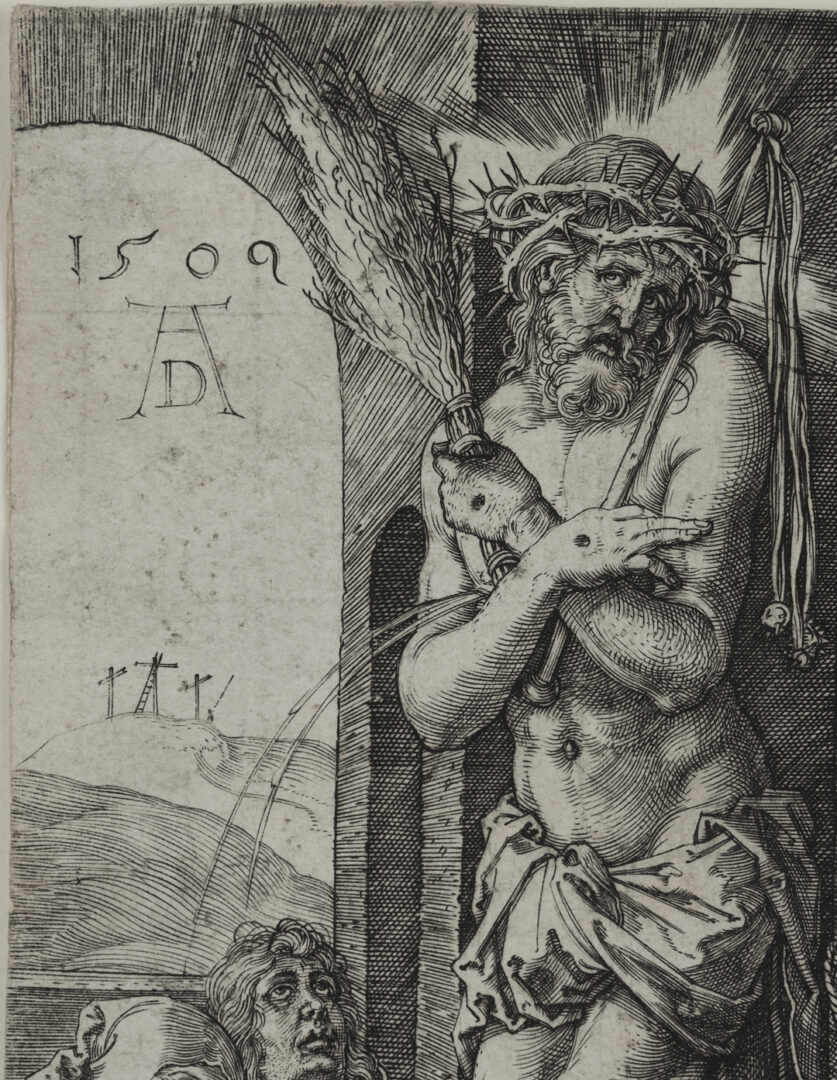 Lot 136: Durer Engraving, Man of Sorrows by the Column from the Engraved Passion