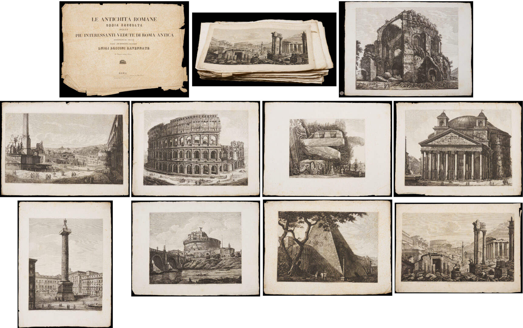 Lot 138: 88 Etchings from Rossini’s Large Format Antichita Romane w/ Handwritten Amendments, Poss. Early 1829 Ed.