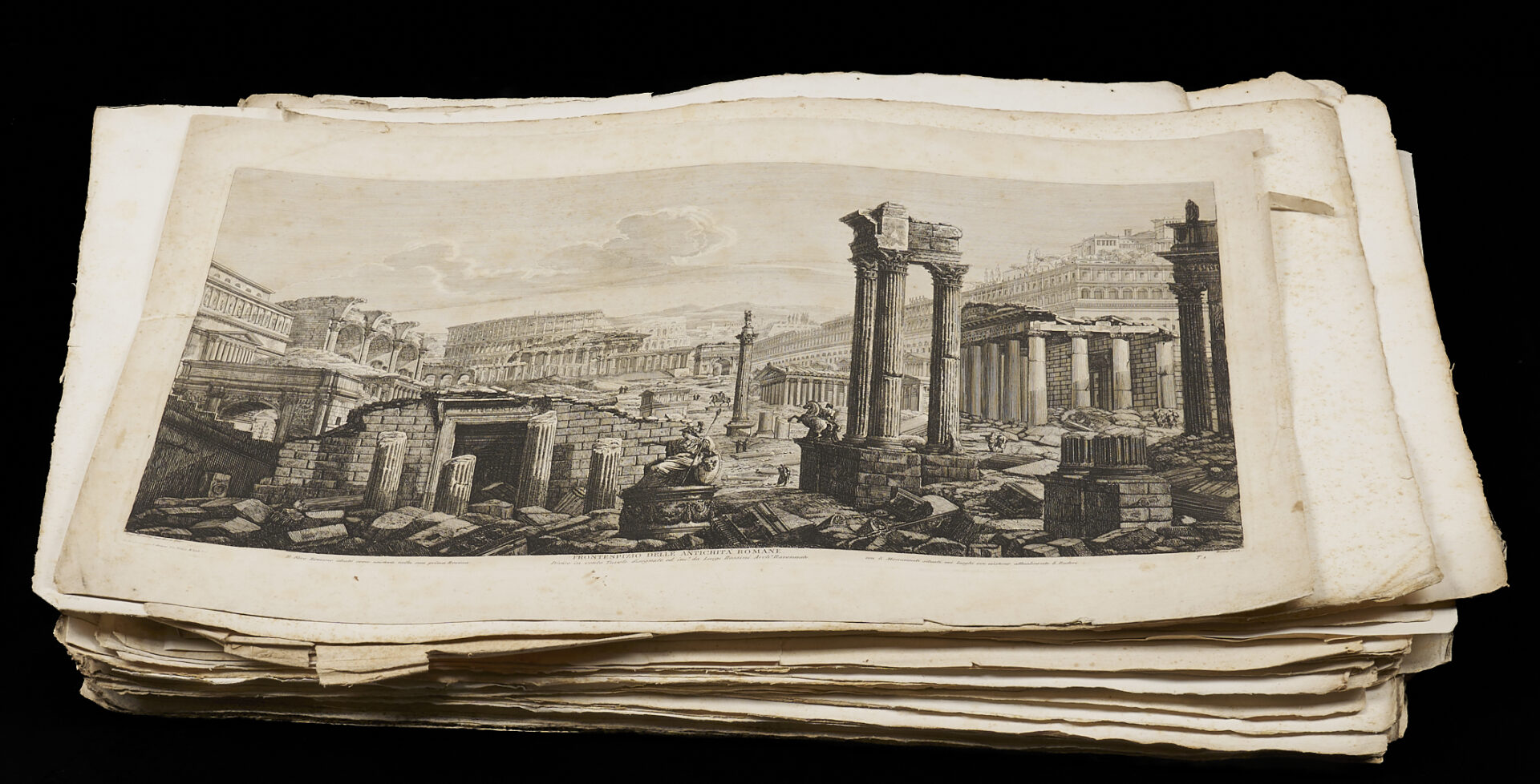 Lot 138: 88 Etchings from Rossini’s Large Format Antichita Romane w/ Handwritten Amendments, Poss. Early 1829 Ed.