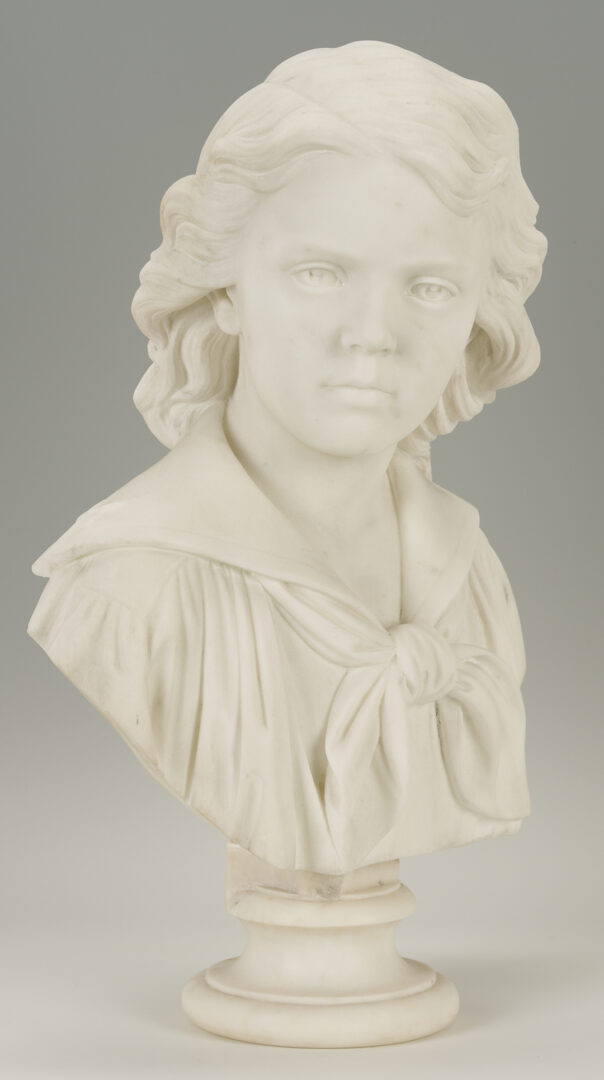 Lot 147: Chauncey Ives Marble Portrait Bust of a Young Boy
