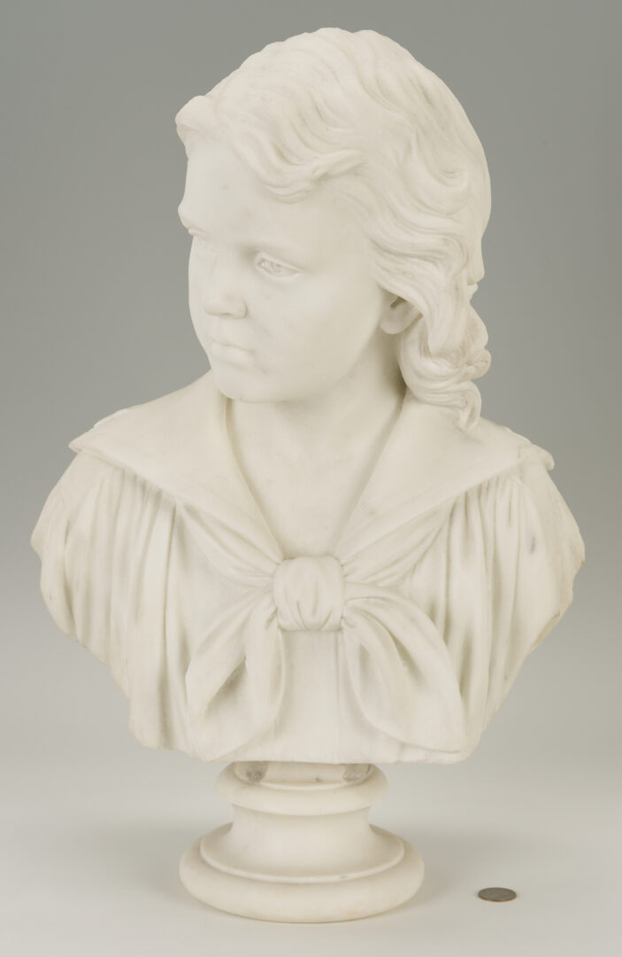 Lot 147: Chauncey Ives Marble Portrait Bust of a Young Boy