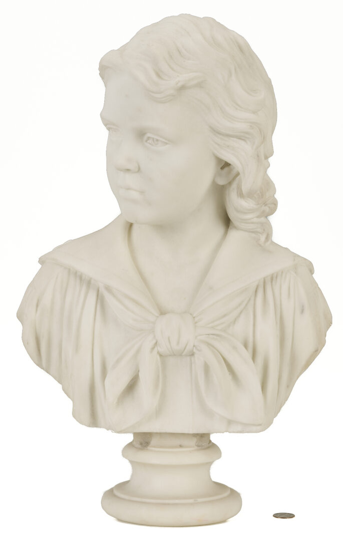 Lot 147: Chauncey Ives Marble Portrait Bust of a Young Boy