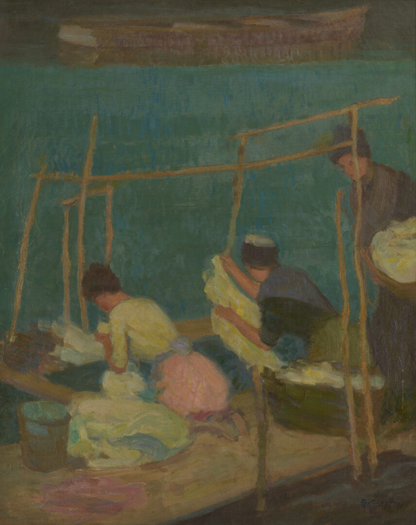 Lot 151: Roy Gamble O/C Painting, Washerwomen in Brittany