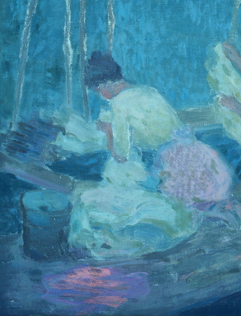 Lot 151: Roy Gamble O/C Painting, Washerwomen in Brittany