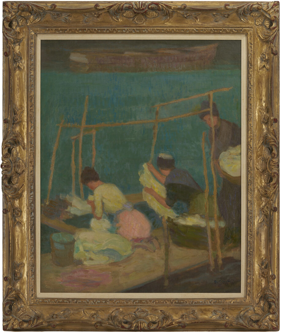 Lot 151: Roy Gamble O/C Painting, Washerwomen in Brittany