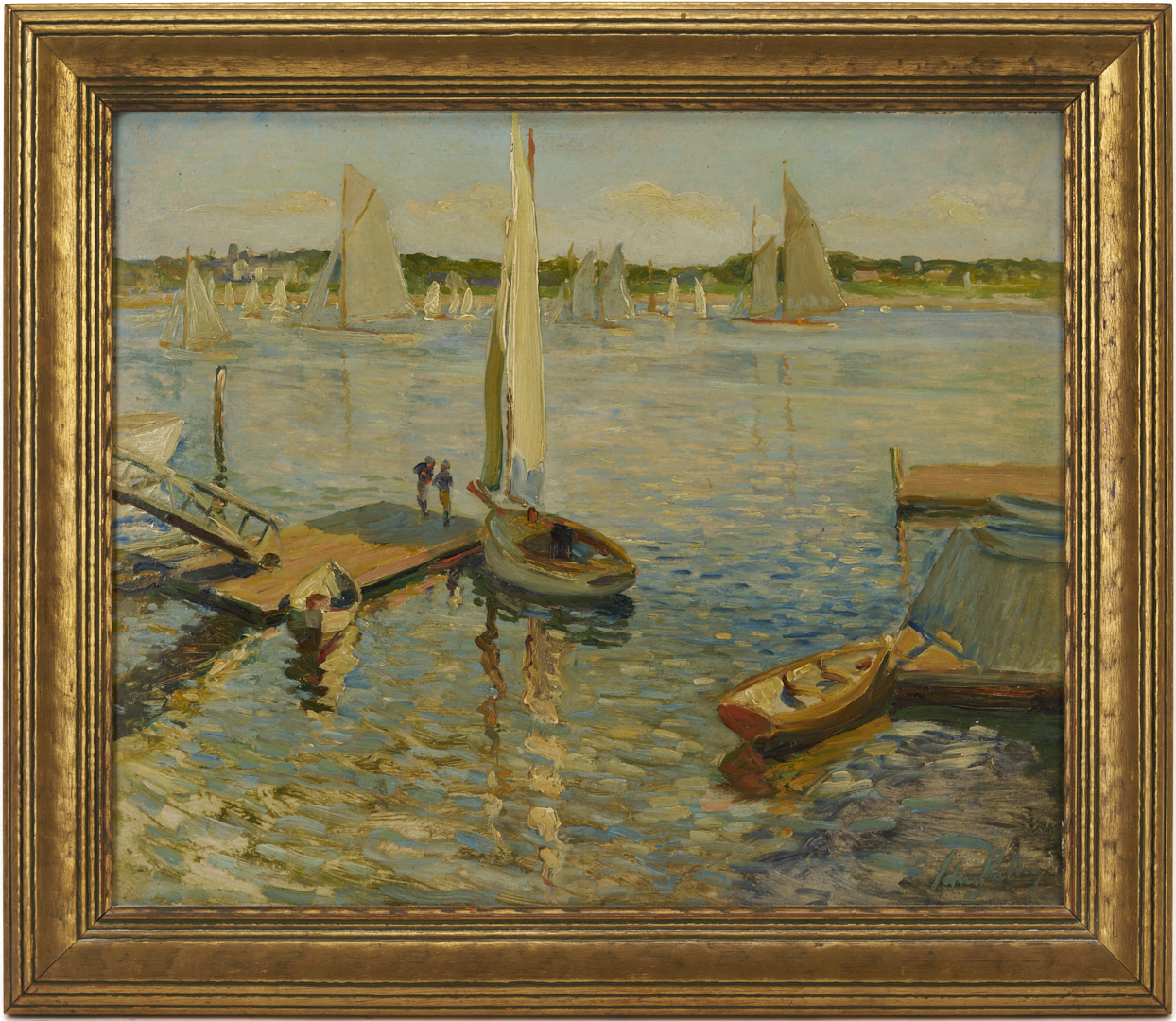 Lot 154: John Rettig O/B Harbor Scene, Yacht Races