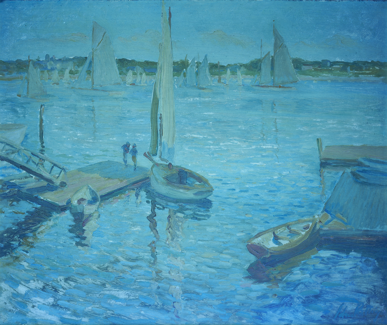 Lot 154: John Rettig O/B Harbor Scene, Yacht Races