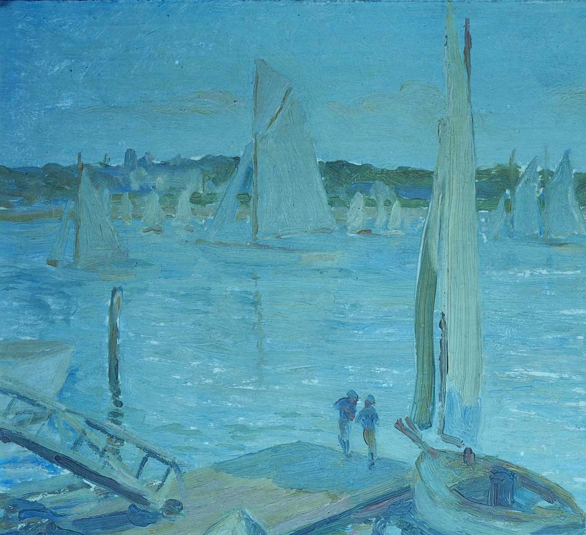 Lot 154: John Rettig O/B Harbor Scene, Yacht Races